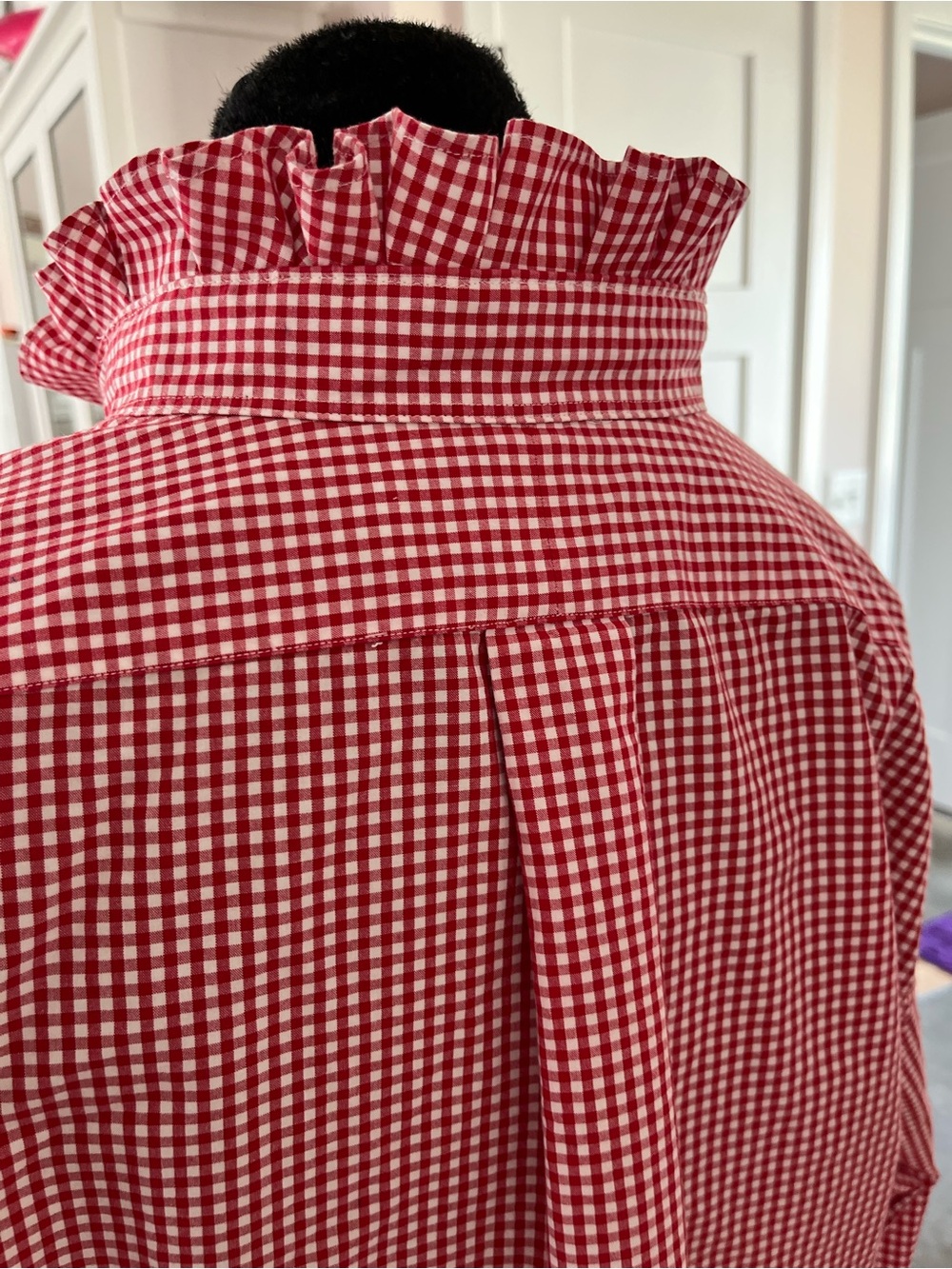 Refashioned Ralph Lauren Red and White Gingham Button-Down Ruffle Collar - Picture 5 of 6